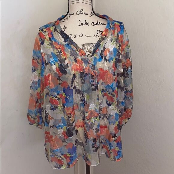 Lane Bryant Floral Sheer Colorful Vibrant Boho Top Vacation Resort Wear - Picture 1 of 8